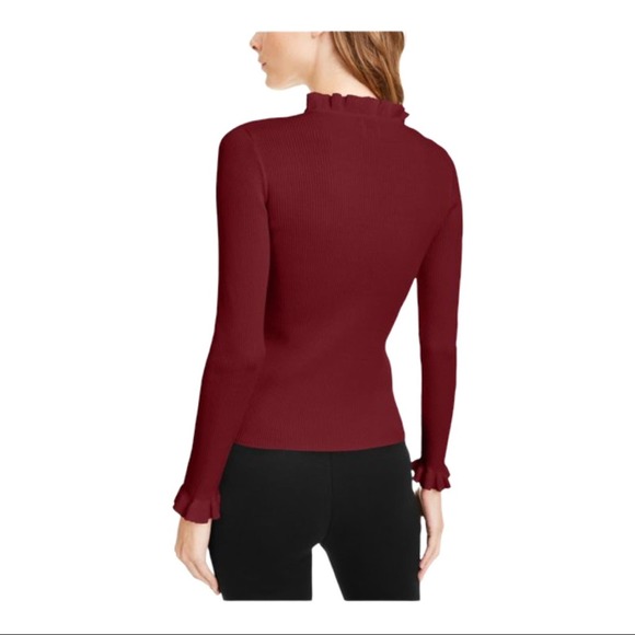 ANNE KLEIN Red Ruffled Long Sleeve Mock Sweater - Picture 2 of 7